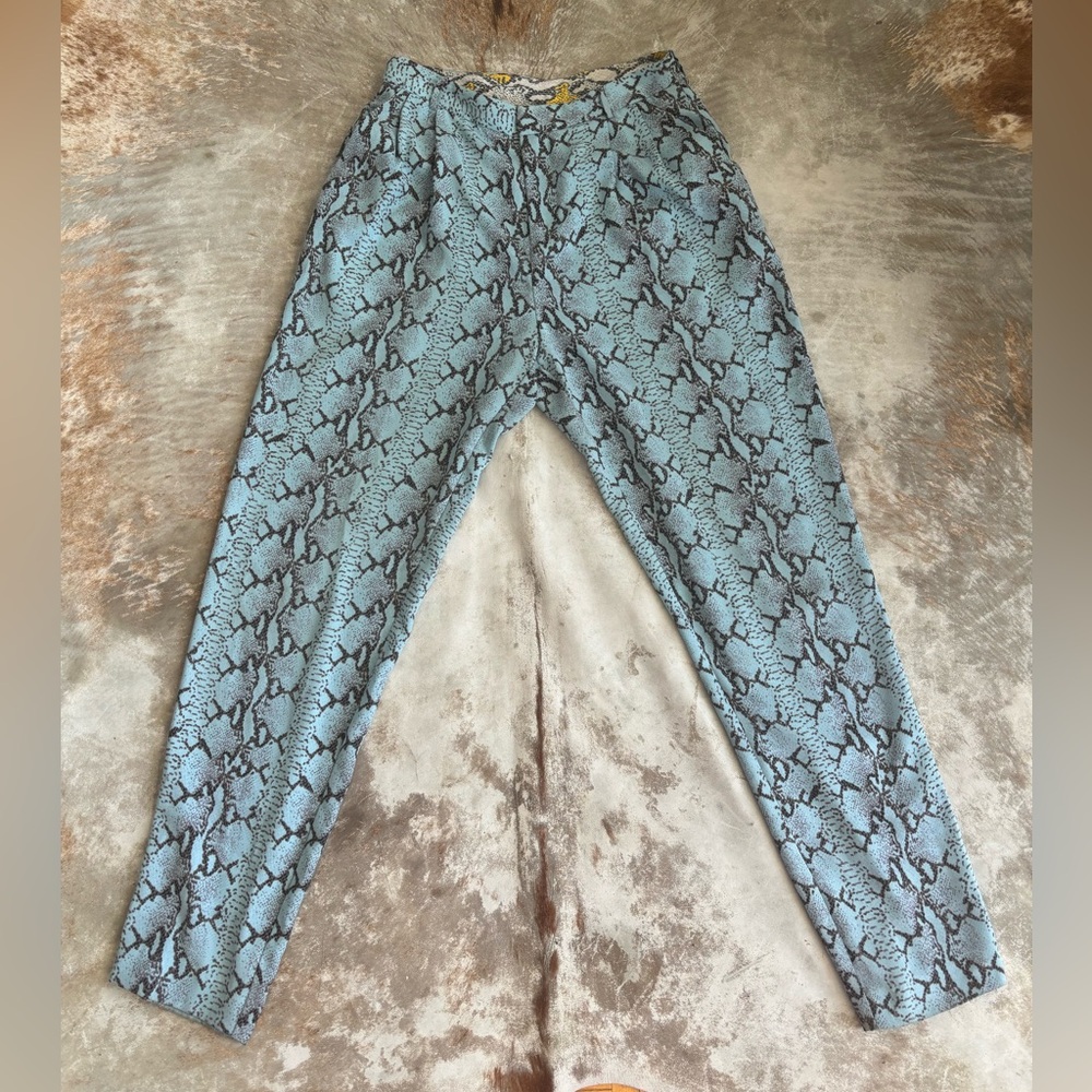 Blue Snakeskin Tapered Pants